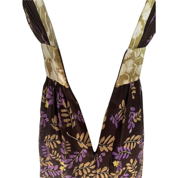 OC Silk Party Cocktail Dress Size 10 Brown Purple Gold Sleeveless - Picture 6 of 10